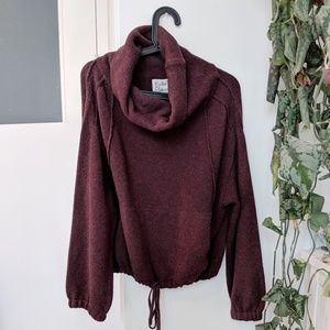 Maroon cowl neck sweater w/ drawstring and pocket